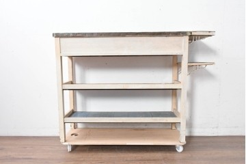 【簡易リペア限定品】和製アンティーク　天板銅板仕上げ　引き出しきのコンソールテーブル　(R-087372)