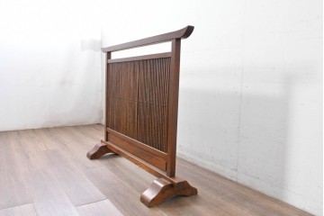 和製ヴィンテージ　高級品　総欅(ケヤキ)材　素材の良さが際立つ漆塗りの衝立て　(R-087375)