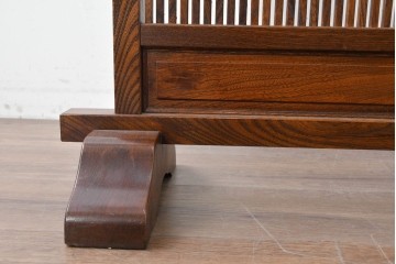 和製ヴィンテージ　高級品　総欅(ケヤキ)材　素材の良さが際立つ漆塗りの衝立て　(R-087375)