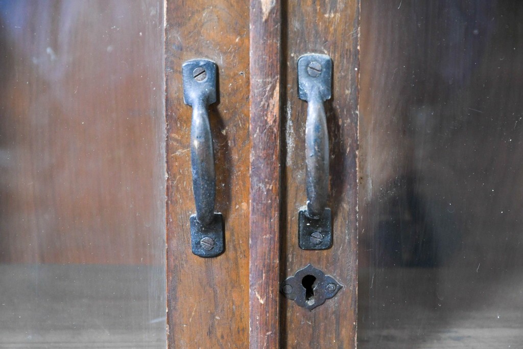 和製アンティーク　栓材　透かし彫りの意匠が目を惹くガラス扉の本箱　(R-087377)