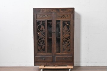 和製アンティーク　レトロな透かし彫り入り本箱　(R-087378)