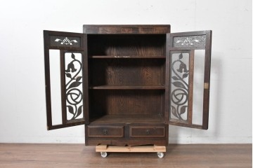 和製アンティーク　レトロな透かし彫り入り本箱　(R-087378)