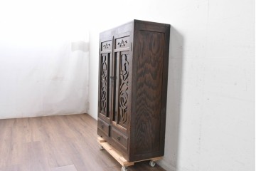 和製アンティーク　レトロな透かし彫り入り本箱　(R-087378)