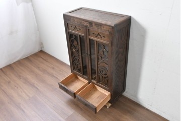 和製アンティーク　レトロな透かし彫り入り本箱　(R-087378)