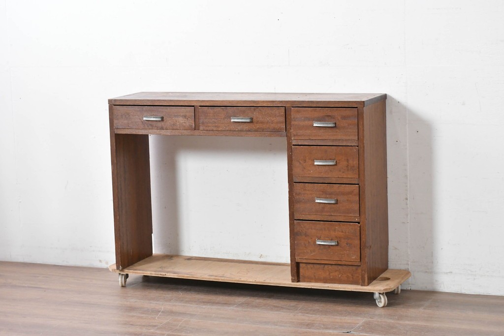 和製アンティーク　人気の薄型　圧迫感なく取り入れやすい片袖机　(R-087379)