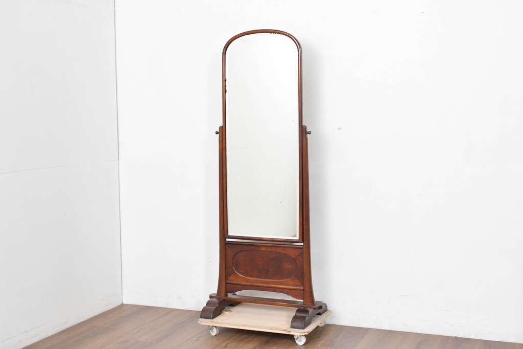 和製ヴィンテージ　高級品!!　指物工芸家具　桑材　優美な佇まいの姿見　(R-087380)