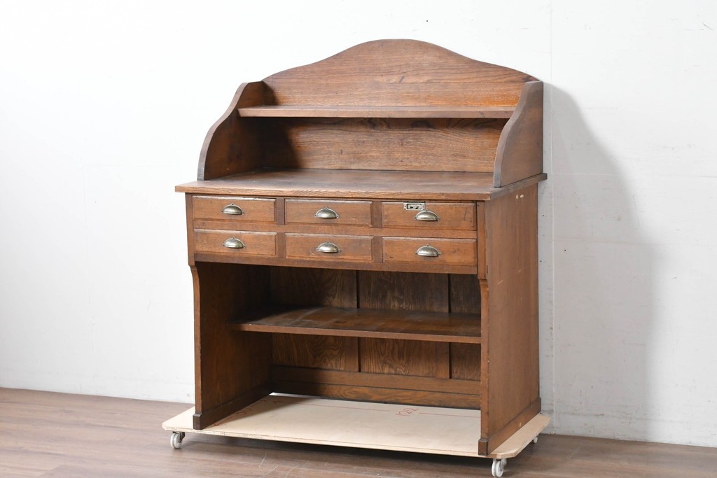 和製アンティーク　上手物!!　栓材　上置き棚付き　引き出し6杯のカウンターデスク　(R-087382)