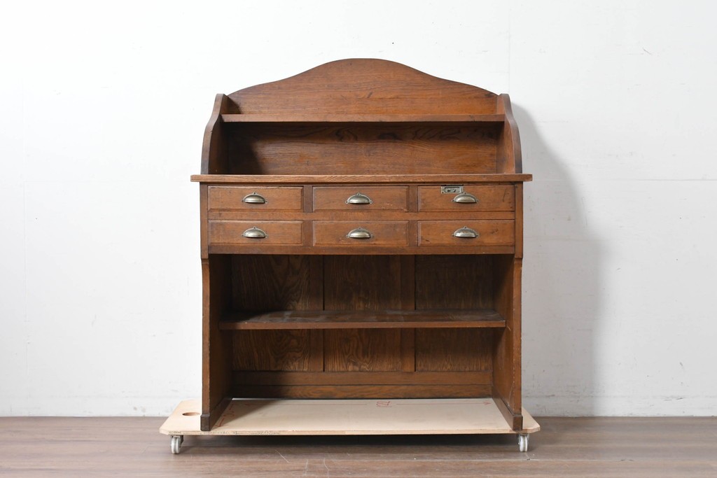 和製アンティーク　上手物!!　栓材　上置き棚付き　引き出し6杯のカウンターデスク　(R-087382)