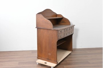 和製アンティーク　上手物!!　栓材　上置き棚付き　引き出し6杯のカウンターデスク　(R-087382)