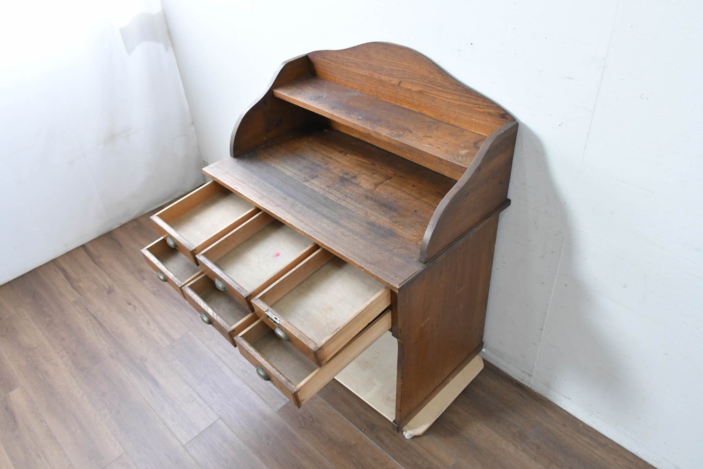 和製アンティーク　上手物!!　栓材　上置き棚付き　引き出し6杯のカウンターデスク　(R-087382)