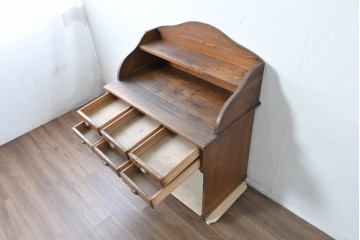 和製アンティーク　上手物!!　栓材　上置き棚付き　引き出し6杯のカウンターデスク　(R-087382)