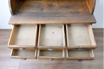 和製アンティーク　上手物!!　栓材　上置き棚付き　引き出し6杯のカウンターデスク　(R-087382)