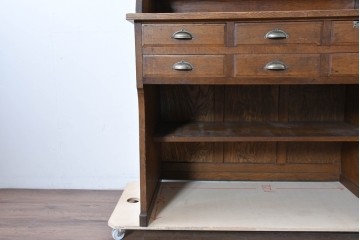 和製アンティーク　上手物!!　栓材　上置き棚付き　引き出し6杯のカウンターデスク　(R-087382)