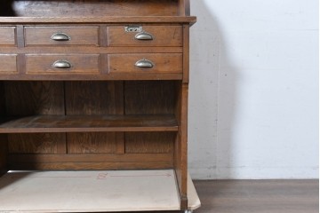 和製アンティーク　上手物!!　栓材　上置き棚付き　引き出し6杯のカウンターデスク　(R-087382)