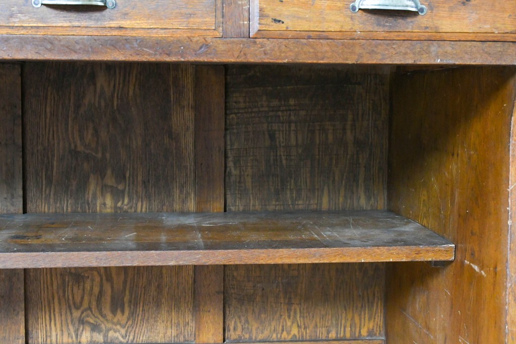 和製アンティーク　上手物!!　栓材　上置き棚付き　引き出し6杯のカウンターデスク　(R-087382)