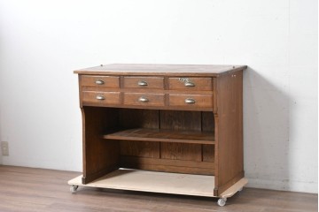 和製アンティーク　上手物!!　栓材　上置き棚付き　引き出し6杯のカウンターデスク　(R-087382)