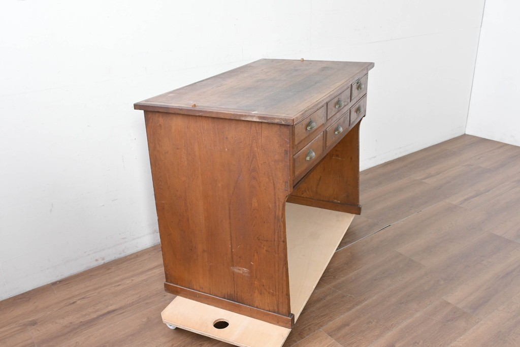 和製アンティーク　上手物!!　栓材　上置き棚付き　引き出し6杯のカウンターデスク　(R-087382)