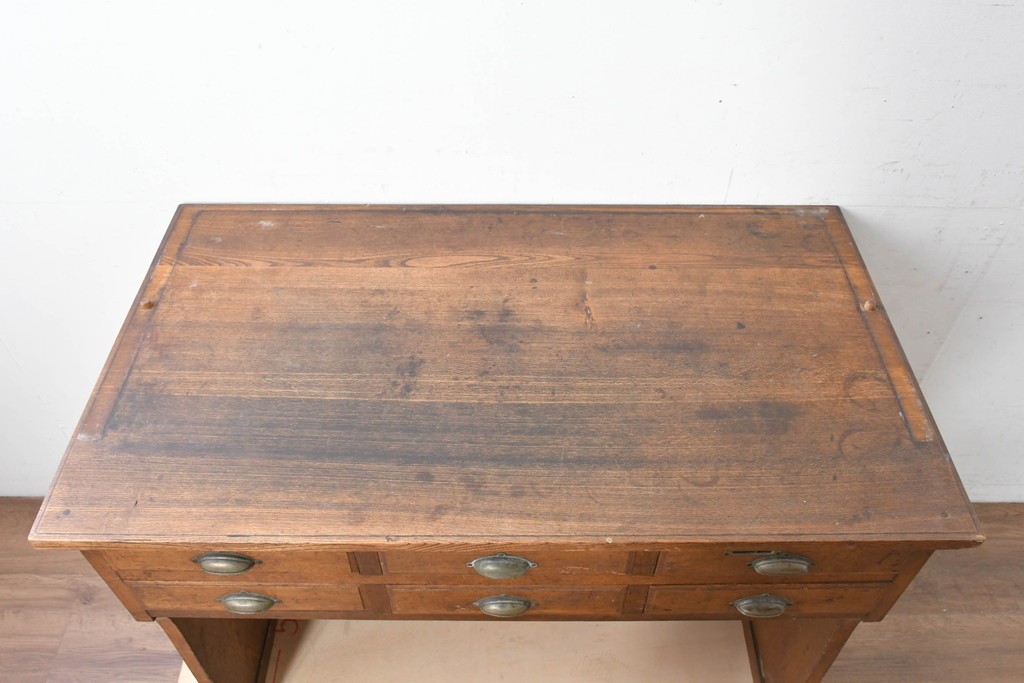 和製アンティーク　上手物!!　栓材　上置き棚付き　引き出し6杯のカウンターデスク　(R-087382)