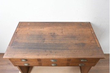 和製アンティーク　上手物!!　栓材　上置き棚付き　引き出し6杯のカウンターデスク　(R-087382)