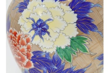 香蘭社　有田焼　染錦　高さ約35cm　金彩と牡丹模様が華やかな花瓶　(R-087386)