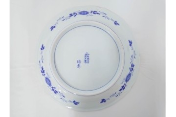 深川製磁　陶彩作　染錦　紫陽花金ミルの飾鉢　共箱付き　(R-087388)