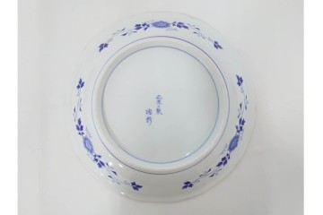 深川製磁　陶彩作　染錦　上品な菖蒲金ミルの飾鉢　共箱付き　(R-087389)