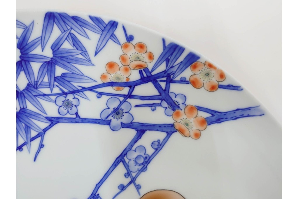 深川製磁　伝統工芸士 村島昭文作　竹林鴛鴦絵の大鉢　共箱付き　(R-087390)