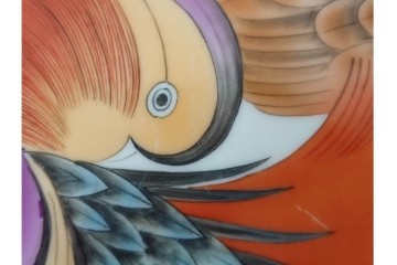 深川製磁　伝統工芸士 村島昭文作　竹林鴛鴦絵の大鉢　共箱付き　(R-087390)