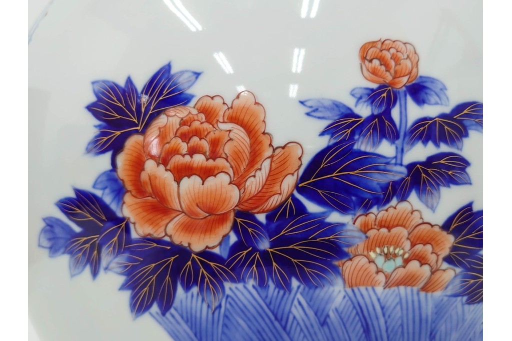 深川製磁　有田焼　染錦　高さ約37cm　華やかな御所車絵の花瓶　共箱付き　(R-087392)
