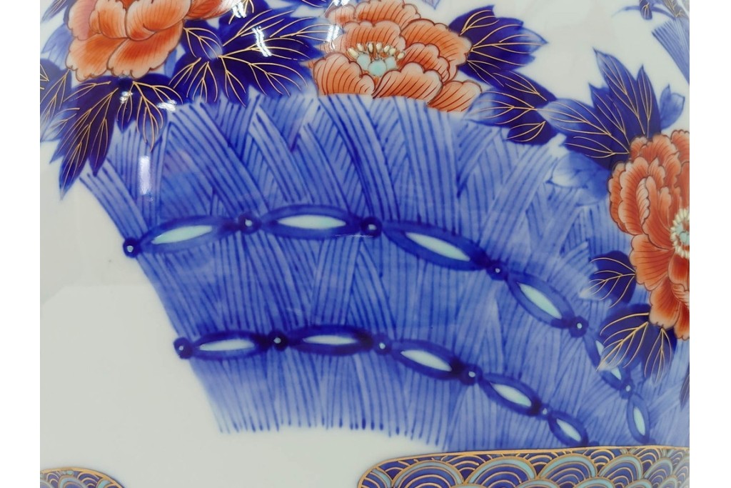 深川製磁　有田焼　染錦　高さ約37cm　華やかな御所車絵の花瓶　共箱付き　(R-087392)