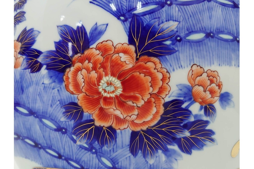 深川製磁　有田焼　染錦　高さ約37cm　華やかな御所車絵の花瓶　共箱付き　(R-087392)
