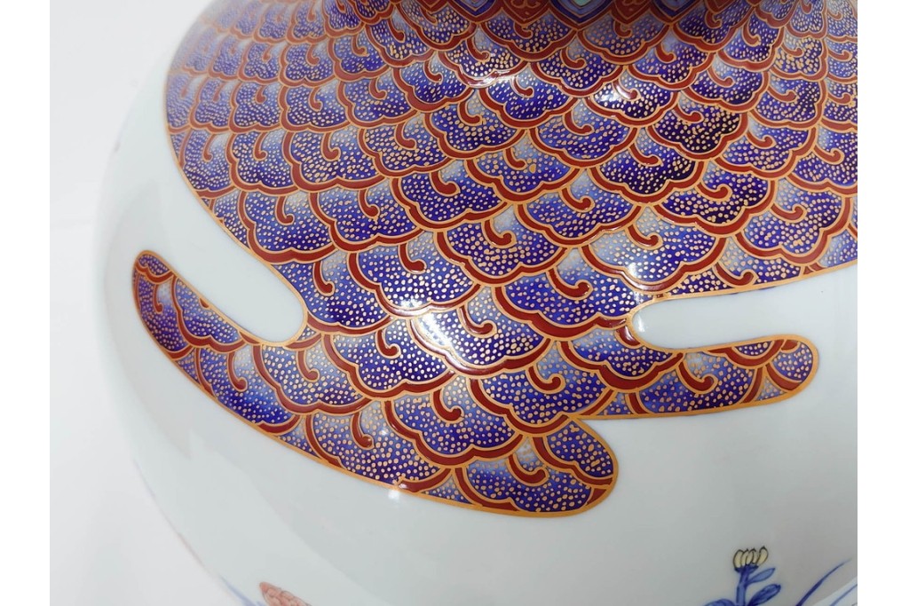 深川製磁　有田焼　染錦　高さ約37cm　華やかな御所車絵の花瓶　共箱付き　(R-087392)