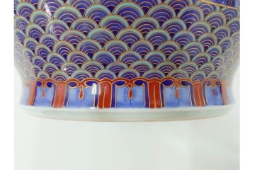 深川製磁　有田焼　染錦　高さ約37cm　華やかな御所車絵の花瓶　共箱付き　(R-087392)