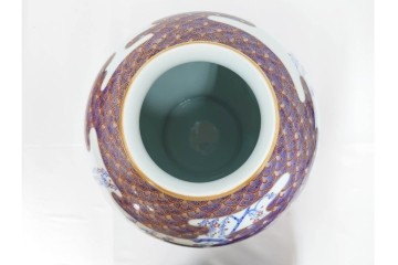 深川製磁　有田焼　染錦　高さ約37cm　華やかな御所車絵の花瓶　共箱付き　(R-087392)