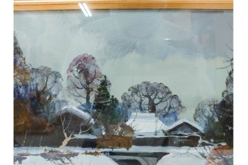 真作　塗師祥一郎作　油彩　F6号　「雪後の川」　雪景色を描いた絵画　外箱付き　(R-087395)