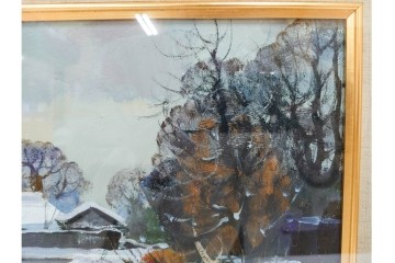 真作　塗師祥一郎作　油彩　F6号　「雪後の川」　雪景色を描いた絵画　外箱付き　(R-087395)