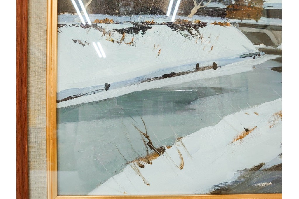 真作　塗師祥一郎作　油彩　F6号　「雪後の川」　雪景色を描いた絵画　外箱付き　(R-087395)