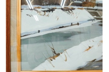 真作　塗師祥一郎作　油彩　F6号　「雪後の川」　雪景色を描いた絵画　外箱付き　(R-087395)