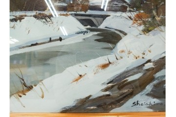 真作　塗師祥一郎作　油彩　F6号　「雪後の川」　雪景色を描いた絵画　外箱付き　(R-087395)