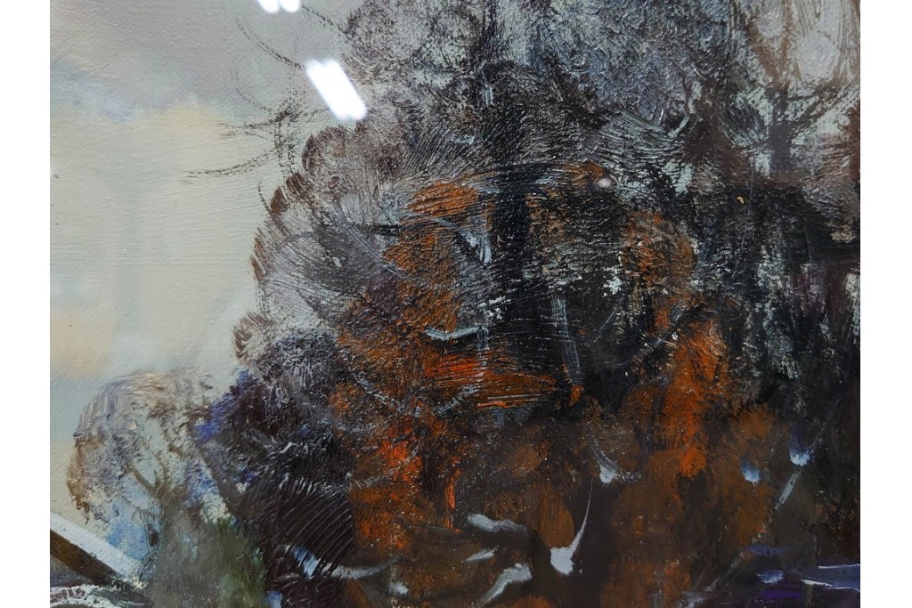 真作　塗師祥一郎作　油彩　F6号　「雪後の川」　雪景色を描いた絵画　外箱付き　(R-087395)