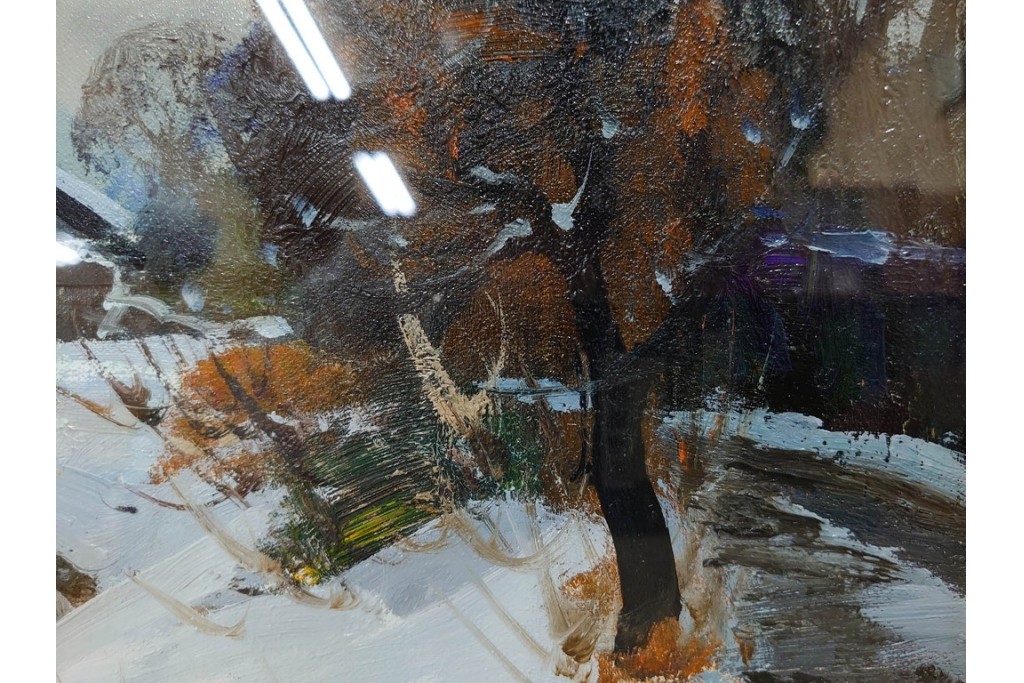 真作　塗師祥一郎作　油彩　F6号　「雪後の川」　雪景色を描いた絵画　外箱付き　(R-087395)