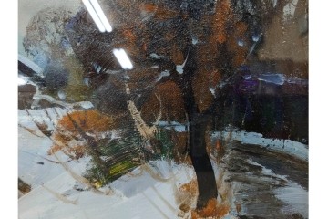 真作　塗師祥一郎作　油彩　F6号　「雪後の川」　雪景色を描いた絵画　外箱付き　(R-087395)