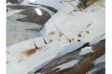 真作　塗師祥一郎作　油彩　F6号　「雪後の川」　雪景色を描いた絵画　外箱付き　(R-087395)