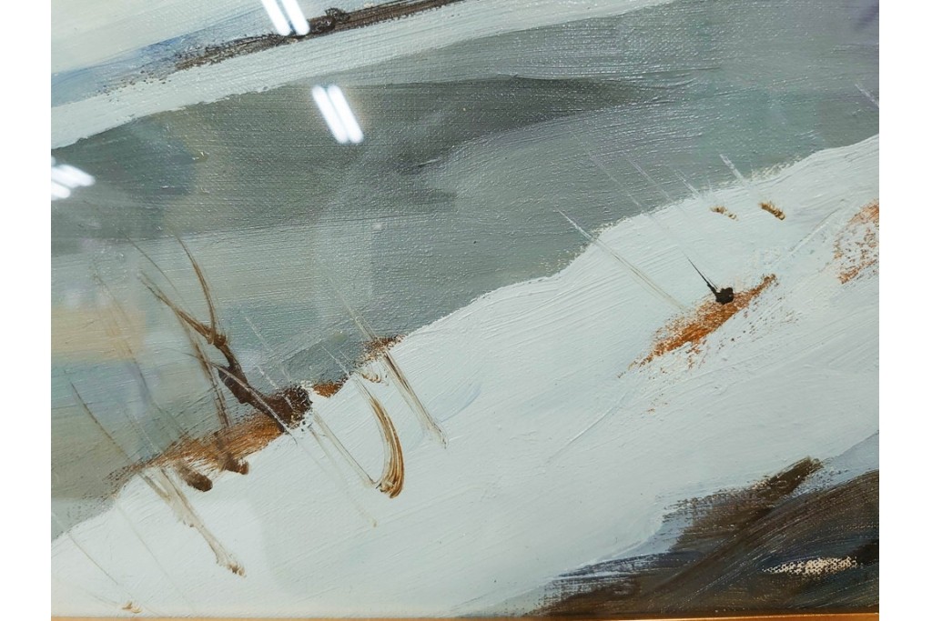 真作　塗師祥一郎作　油彩　F6号　「雪後の川」　雪景色を描いた絵画　外箱付き　(R-087395)