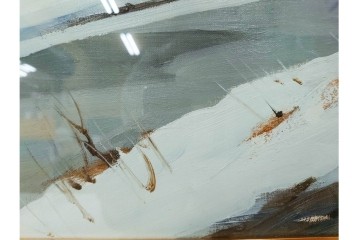 真作　塗師祥一郎作　油彩　F6号　「雪後の川」　雪景色を描いた絵画　外箱付き　(R-087395)