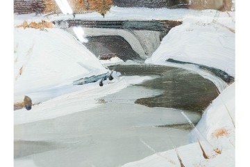 真作　塗師祥一郎作　油彩　F6号　「雪後の川」　雪景色を描いた絵画　外箱付き　(R-087395)