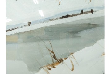 真作　塗師祥一郎作　油彩　F6号　「雪後の川」　雪景色を描いた絵画　外箱付き　(R-087395)