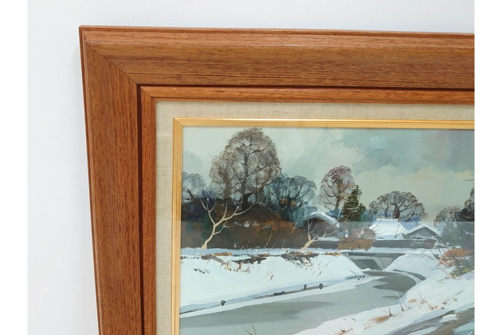 真作　塗師祥一郎作　油彩　F6号　「雪後の川」　雪景色を描いた絵画　外箱付き　(R-087395)