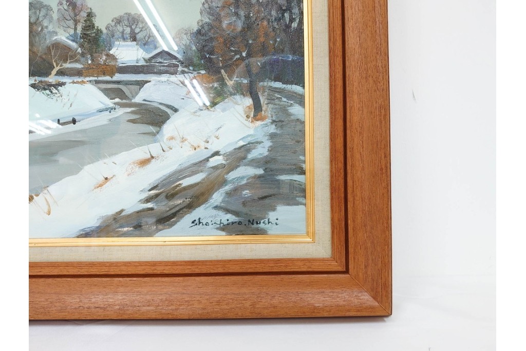 真作　塗師祥一郎作　油彩　F6号　「雪後の川」　雪景色を描いた絵画　外箱付き　(R-087395)