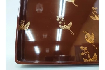 大正から昭和初期　輪島塗　在銘　松喰鶴文の蒔絵が上品な四方盆5点セット　(R-087399)